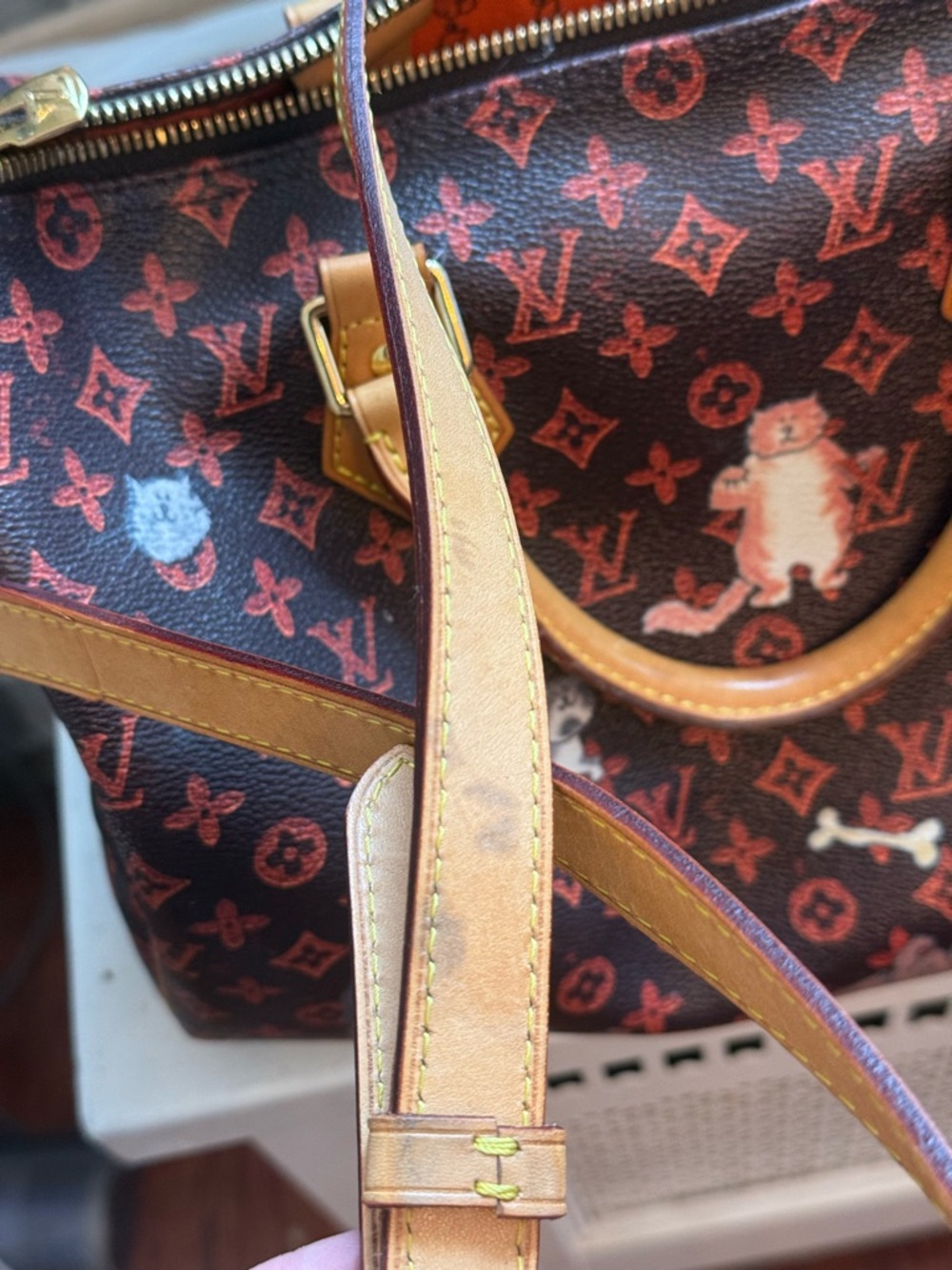 Louis Vuitton Brown Monogram Satchel with Cat Motif - Picture 3 of 7